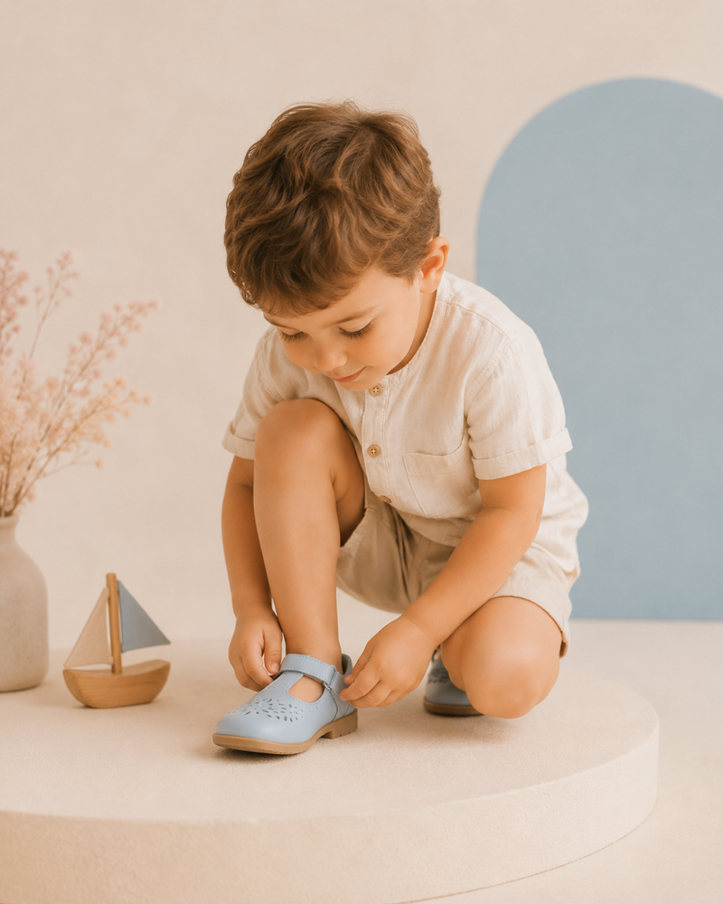 Niño abrochándose el zapato