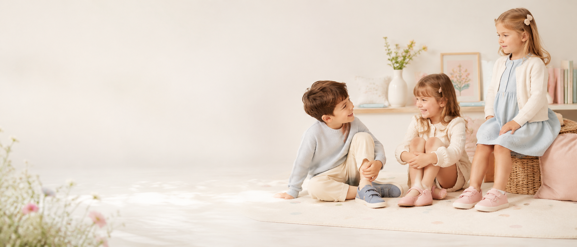 Dos niñas y un niño hablando felices